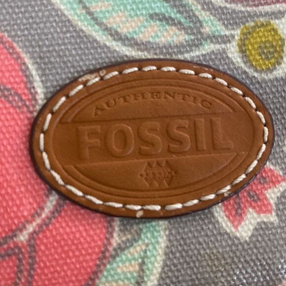 Fossil Leather &  Coated Canvas Wallet Cell Phone Wristlet  - As New - Picture 5 of 11